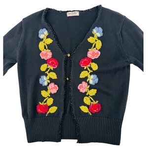 Tiara International Floral Embroidered Cardigan Womens Cottagecore Vintage Y2K